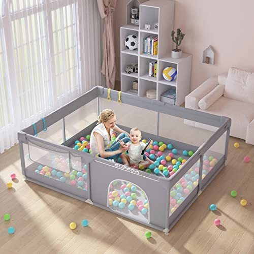 SUPFOO Extra Large Baby Playpen with Mat 71"x59"x27" for Babies and Toddlers Thickened Sponges