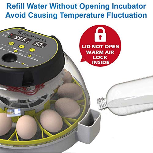 KEBONNIXS 12 Egg Incubator with Humidity Display, Egg Candler, Automatic Egg Turner