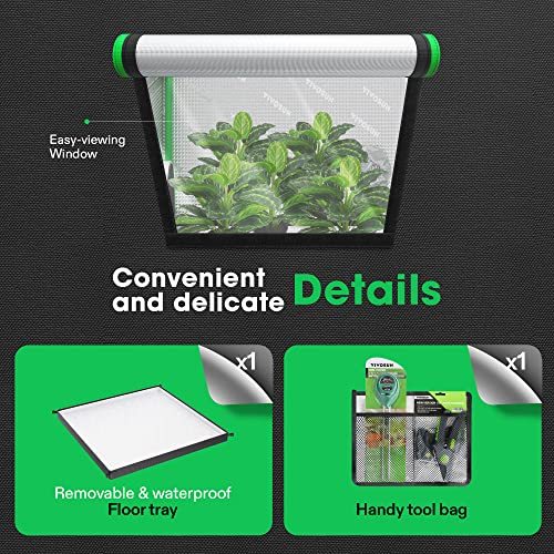 VIVOSUN 4x4 Grow Tent, 48"x48"x80" High Reflective Mylar with Observation Window and Floor Tray