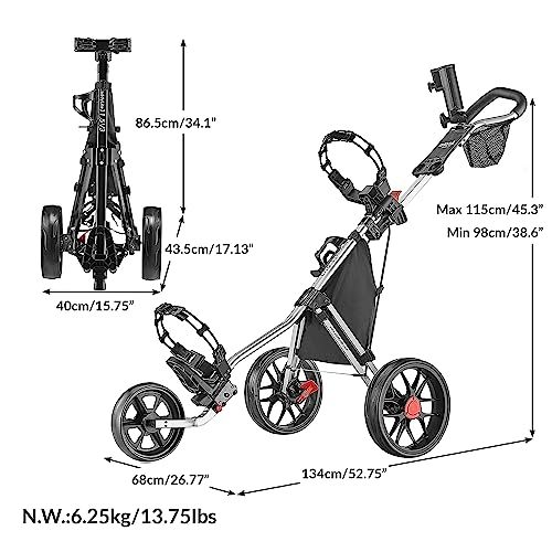 Caddytek CaddyLite 11.5 V3 3 Wheel Golf Push Cart - SuperLite Deluxe, Lightweight