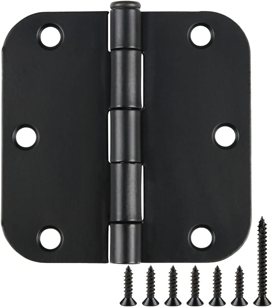 30 Pack Rounded Matte Black Door Hinges 3.5 Inch 5/8" Radius Interior