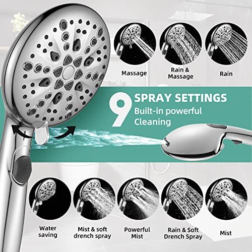 Cobbe High Pressure 9 Functions Shower Head with handheld - Luxury Modern Chrome Look