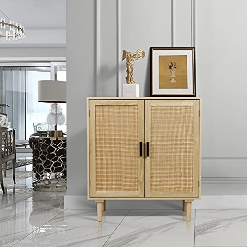 Finnhomy Sideboard Buffet Kitchen Storage Cabinet with Rattan Decorated Doors, Dining Room