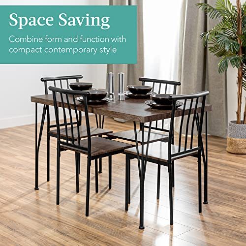 5-Piece Metal and Wood Indoor Modern Rectangular Dining Table Furniture Set for Kitchen, Dining Room