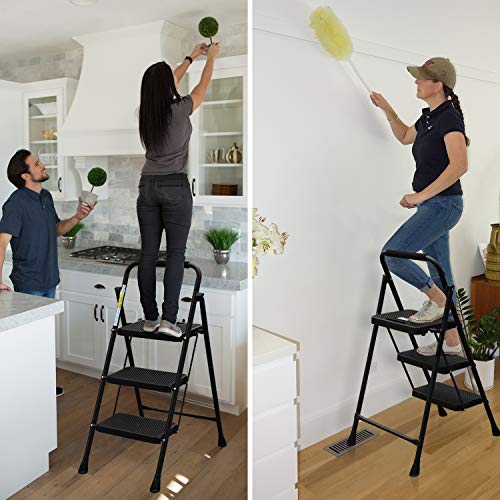 HBTower 3 Step Ladder, Folding Step Stool with Wide Anti-Slip Pedal, 500lbs