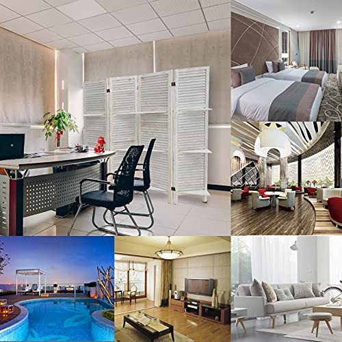 ECOMEX Room Divider 4 Panel, White with Shelves, Wall Dividers and Folding Privacy Screens