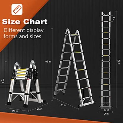 Telescoping Ladder A Frame, 16.5 Ft Compact Aluminum Extension Ladder, Portable