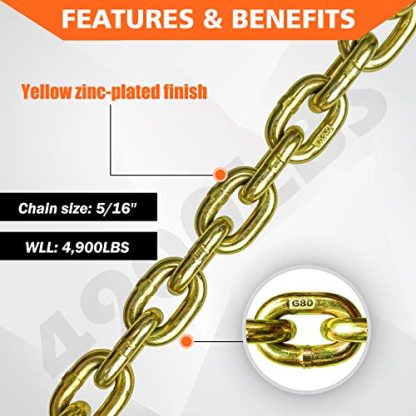YATOINTO G80 Transport Binder Chain 5/16 Inch x 20 Foot Safety/Binder Chain