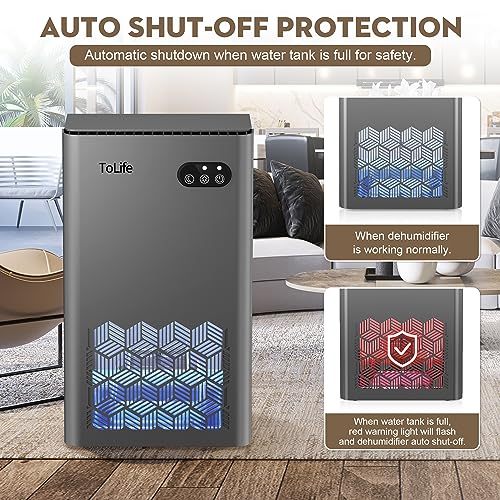 ToLife Dehumidifiers for Room, 95 OZ Water Tank, Dehumidifiers for Basement, Home