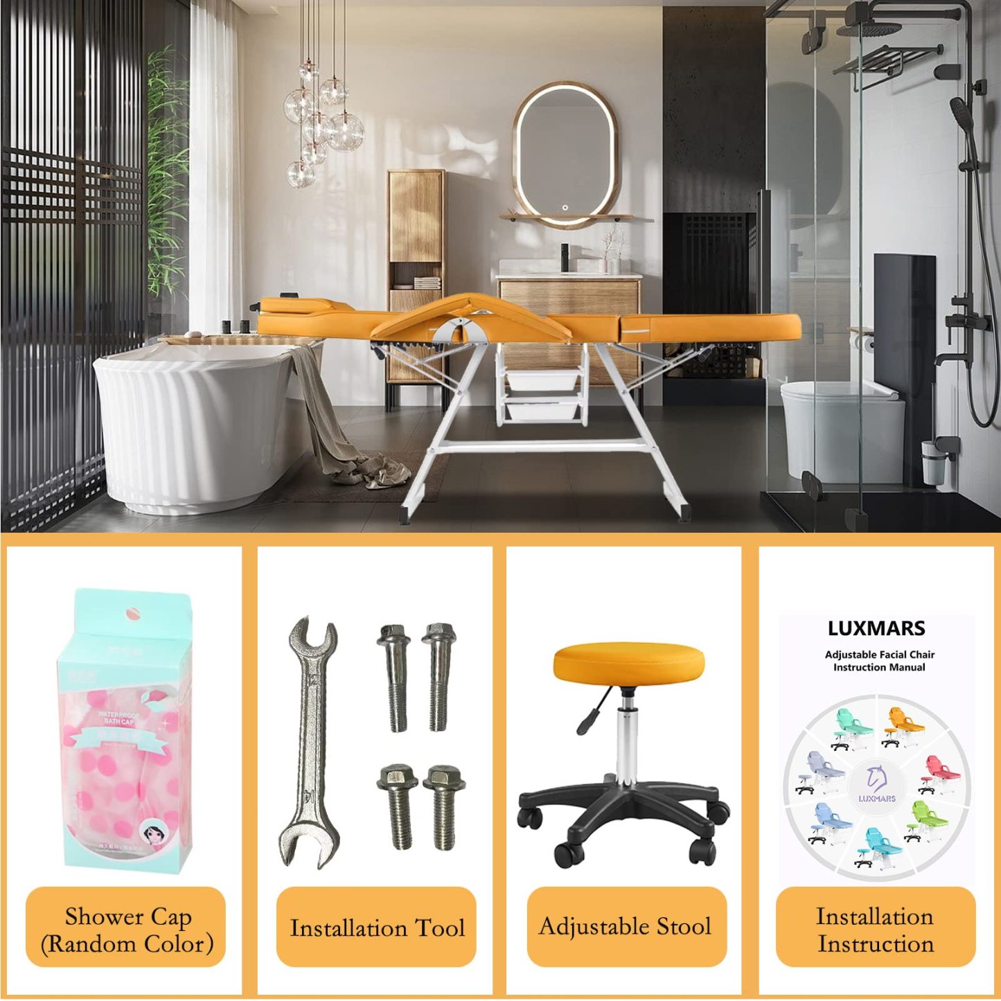 LUXMARS Facial Chair, Tattoo/Salon Bed with Hydraulic Stool for Professional Massage Facial Lash Beauty Treatment Spa