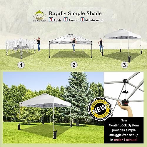 Crown Shades 10*10 Pop up Canopy Outside Canopy, Patented One Push Tent Canopy with Wheeled Carry Bag