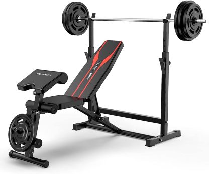 Adjustable Weight Bench, Olympic Workout Bench, Bench Press Set with Squat Rack