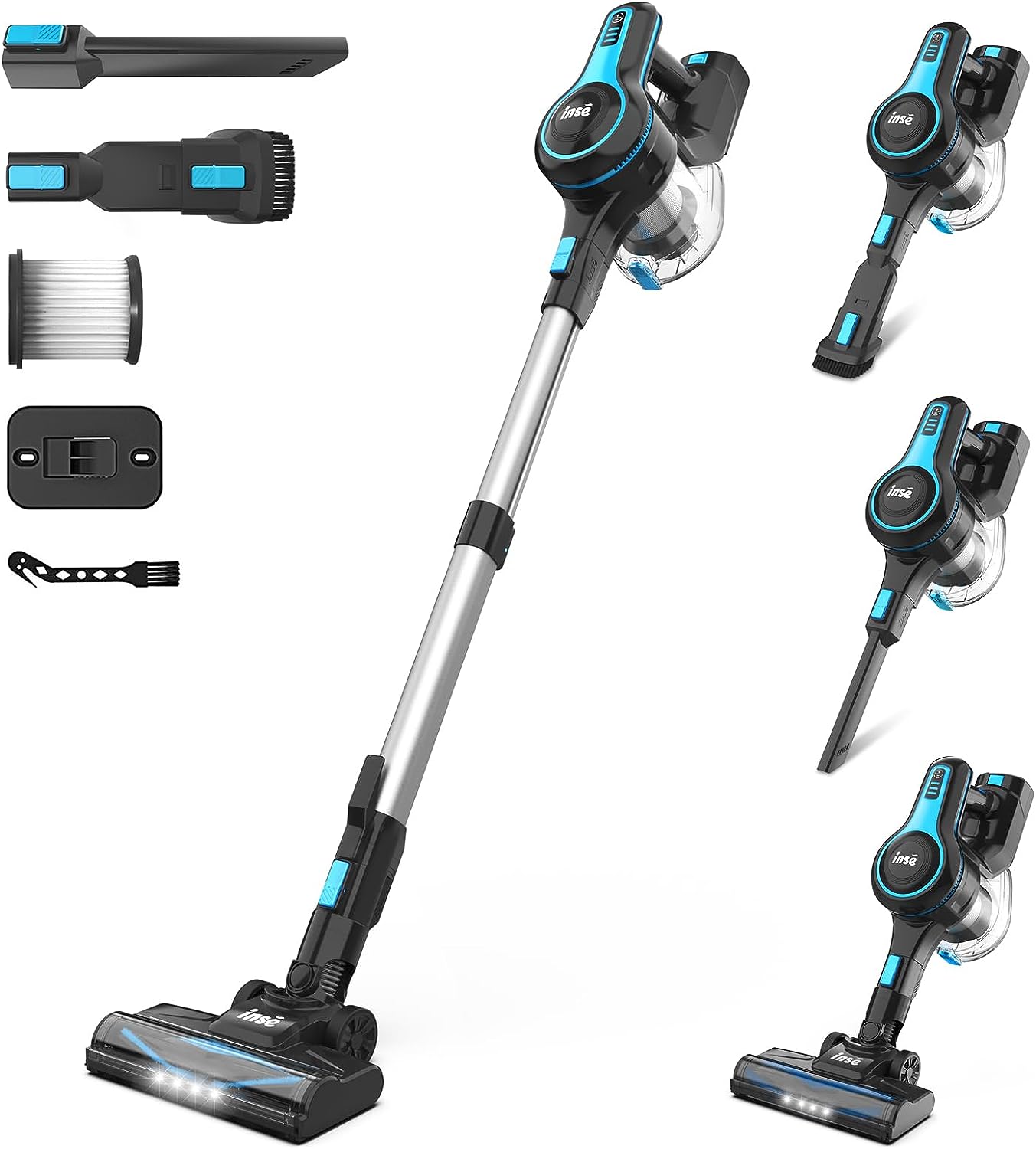 INSE Cordless Vacuum Cleaner, 6-in-1 Rechargeable Stick Vacuum with 2200 mAh Battery