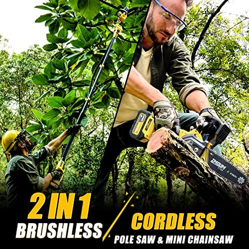 2-in-1 Brushless Pole Saw & Mini Chainsaw, IMOUMLIVE 8" Cutting Cordless Power Pole Saw for Wood Cutting, Trimming