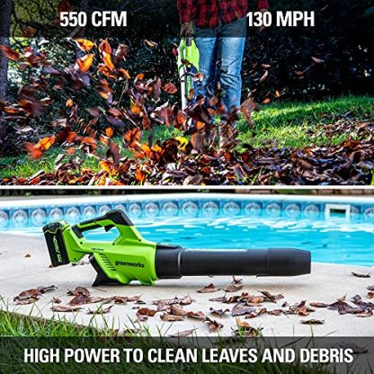 Greenworks 40V (130 MPH / 550 CFM / 75+ Compatible Tools) Cordless Brushless Axial Leaf Blower