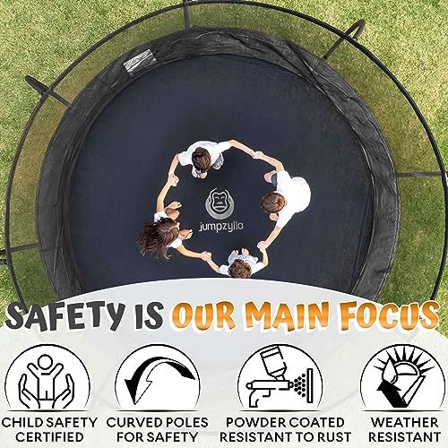 JUMPZYLLA Recreational Trampoline with Enclosure and Ladder, Galvanized Anti-Rust Coating