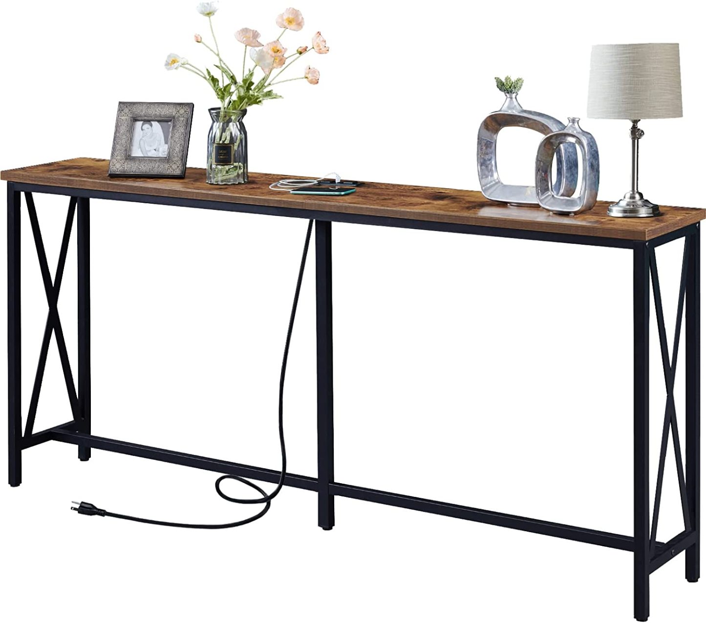 SUPERJARE 70 Inch Console Table with 2 Outlet and 2 USB Ports