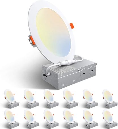 Amico 12 Pack 6 Inch 5CCT Ultra-Thin LED Recessed Ceiling Light with Junction Box