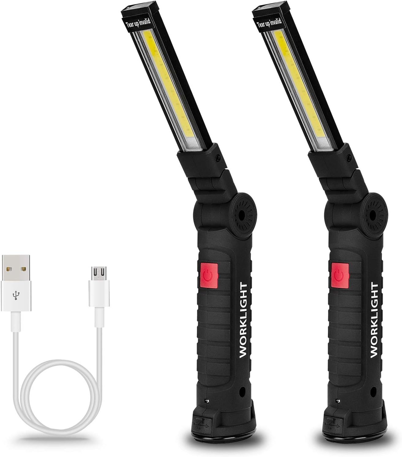Lmaytech Gifts for Men, 2 Pack Black Rechargeable LED Work Lights with Magnetic Base
