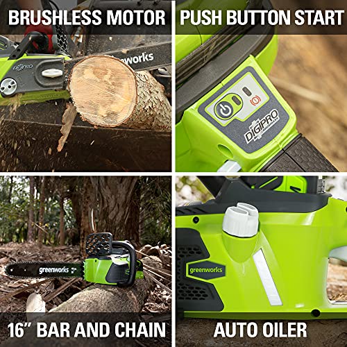 Greenworks 40V 16" Brushless Cordless Chainsaw For Tree Felling, Limbing, Pruning