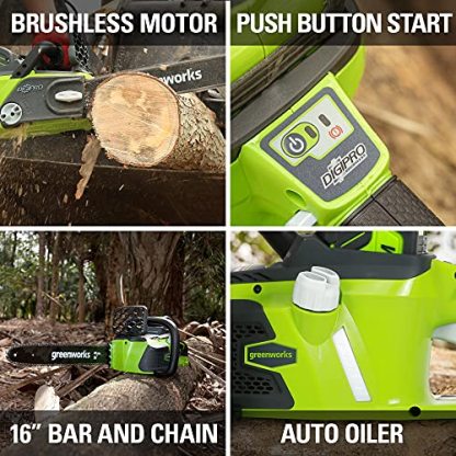 Greenworks 40V 16" Brushless Cordless Chainsaw For Tree Felling, Limbing, Pruning