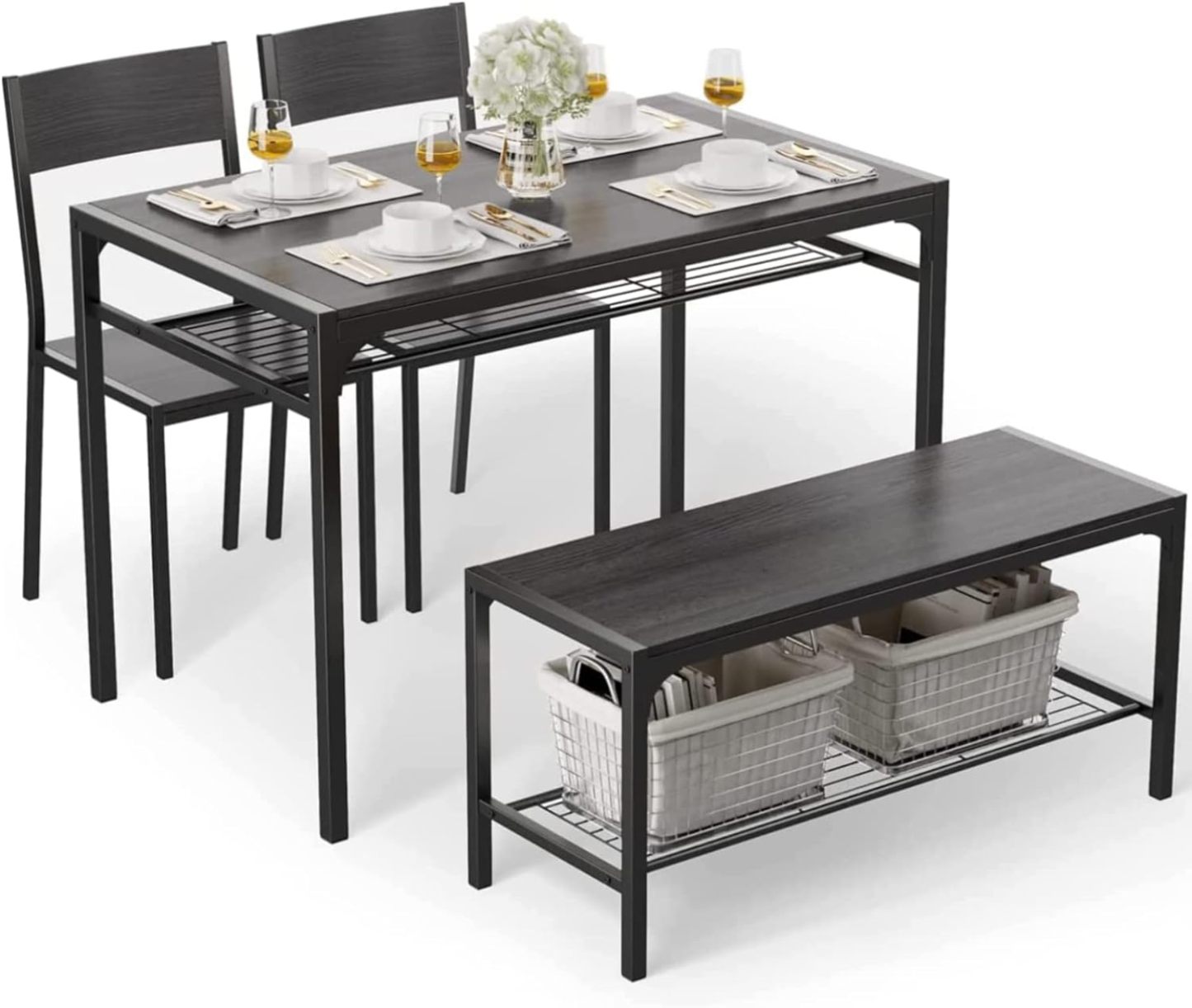 Gizoon Kitchen Table and 2 Chairs for 4 with Bench, 4 Piece Dining Table Set for Small Space