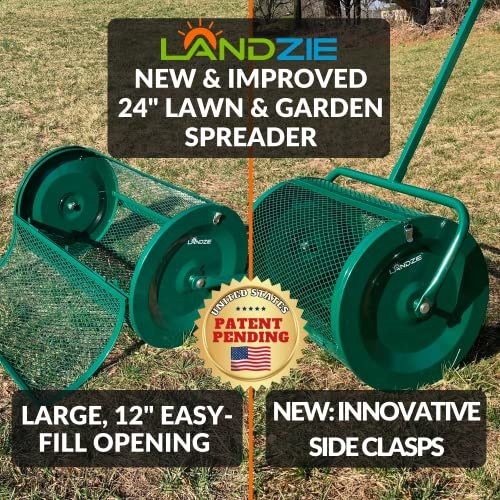 Landzie Lawn & Garden Spreader with Upgraded Side Clasps - 24" x 17" Inch Peat Moss Spreader and Compost Spreader