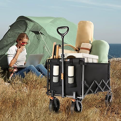 Uyittour Collapsible Wagon Cart Heavy Duty Foldable, Utility Grocery Wagon for Camping Sports Shopping