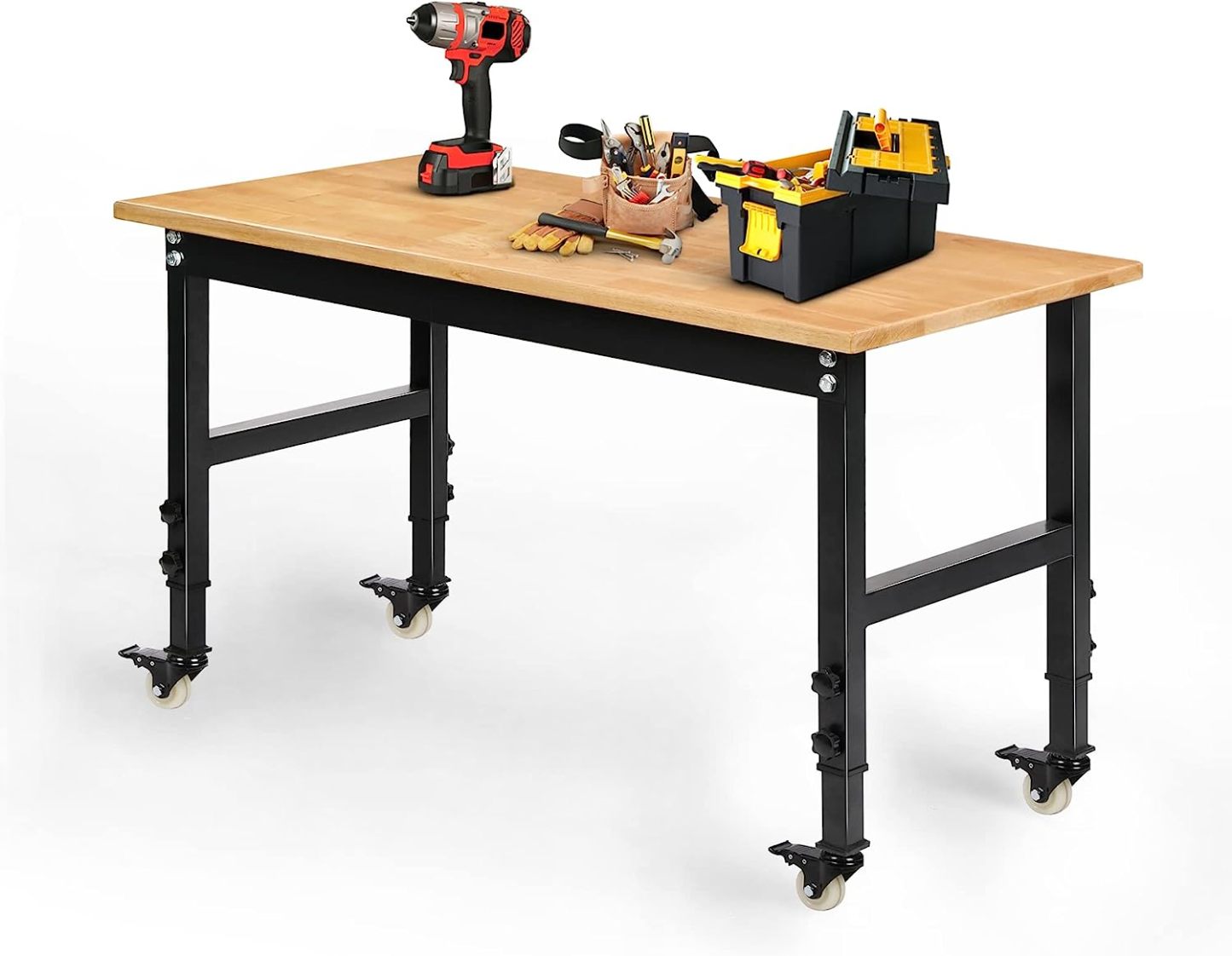 Betterhood 48" Heavy-Duty Adjustable Workbench for Garage, Rubber Wood Shop Table