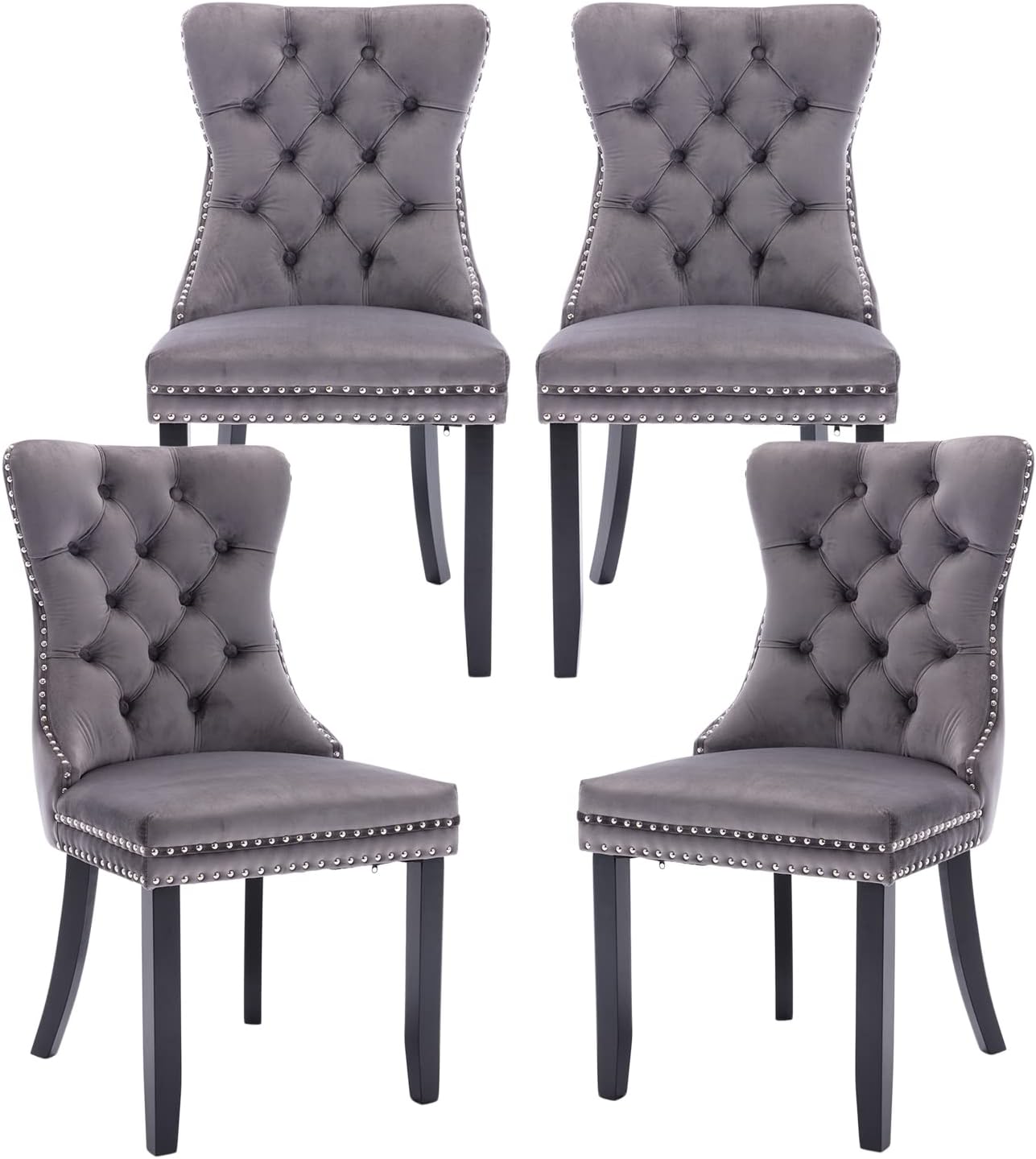 Kiztir Velvet Dining Chairs Set of 4, Upholstered Dining Chairs with Ring Pull Trim and Button Back