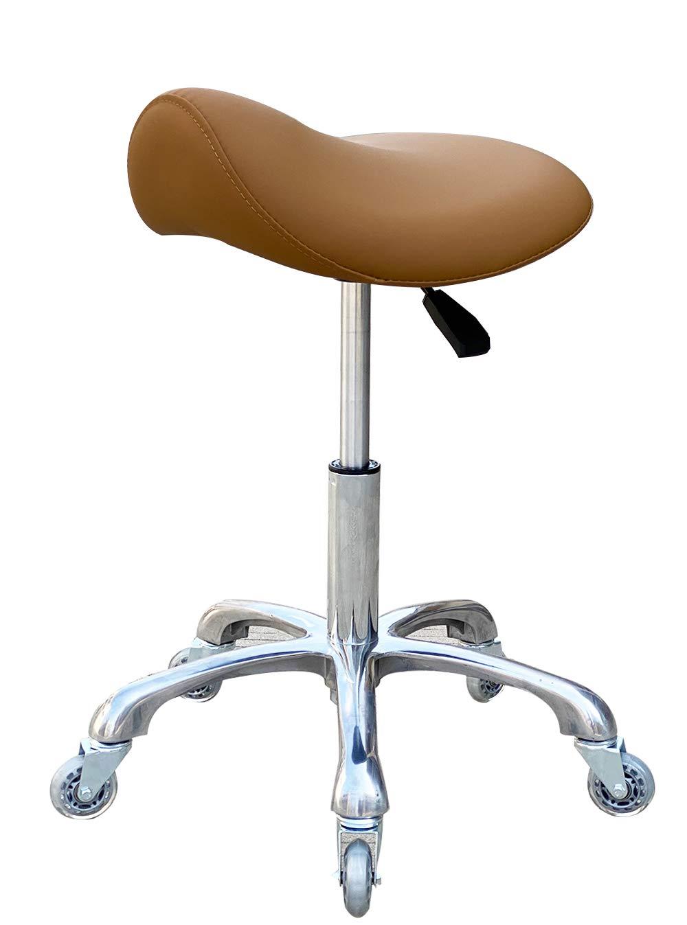FRNIAMC Professional Saddle Stool with Wheels Ergonomic Swivel Rolling Height Adjustable