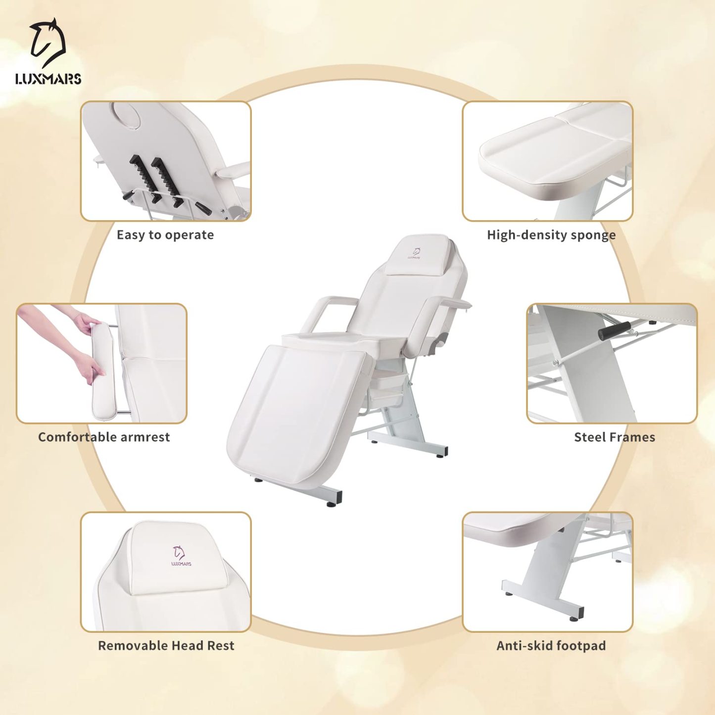 LUXMARS Facial Chair, Tattoo/Salon Bed with Hydraulic Stool for Professional Massage Facial Lash Beauty Treatment Spa