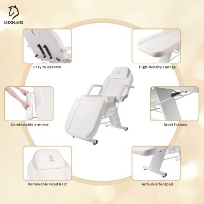 LUXMARS Facial Chair, Tattoo/Salon Bed with Hydraulic Stool for Professional Massage Facial Lash Beauty Treatment Spa