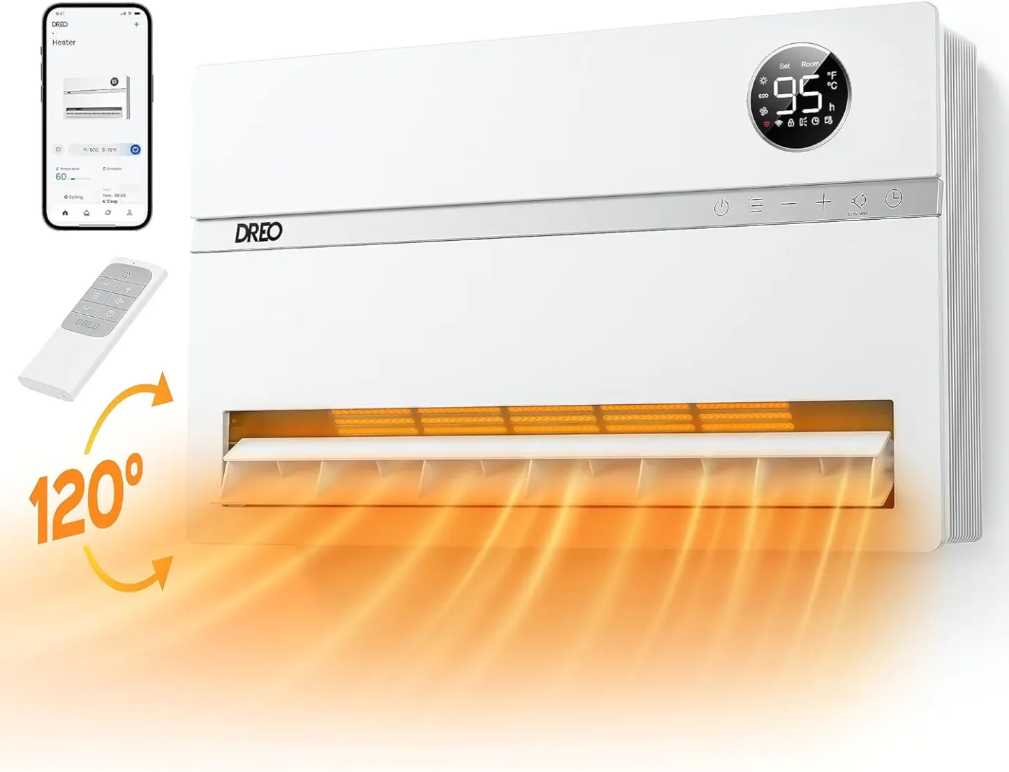 Dreo Smart Wall Heater, Electric Space Heater for Bedroom 1500W, 120° Vertical Oscillation