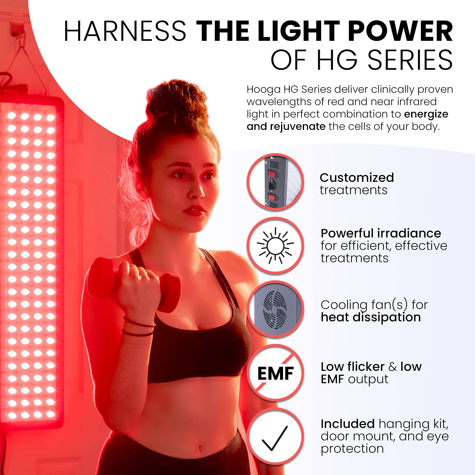 Hooga Red Light Therapy for Face and Body, Red 660nm Near Infrared 850nm, 60 LEDs