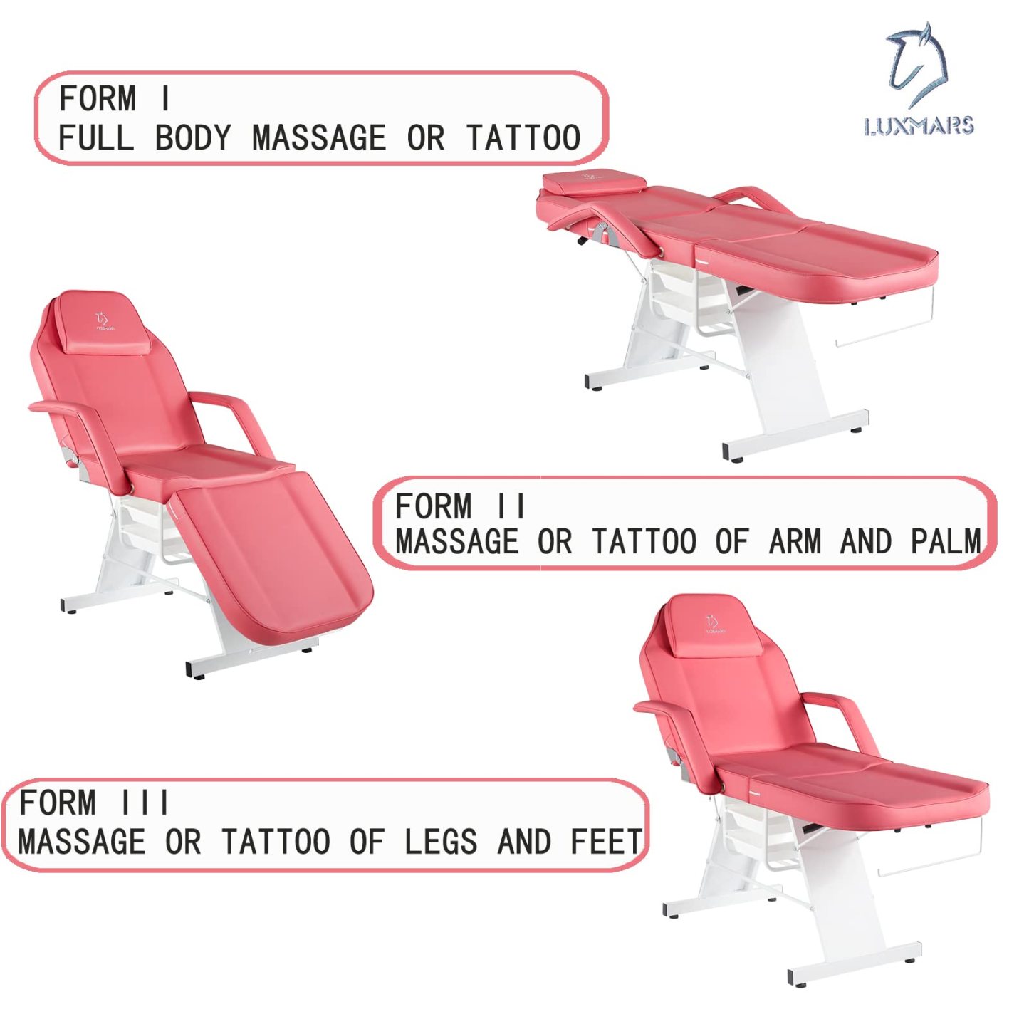 LUXMARS Facial Chair, Tattoo/Salon Bed with Hydraulic Stool for Professional Massage Facial Lash Beauty Treatment Spa