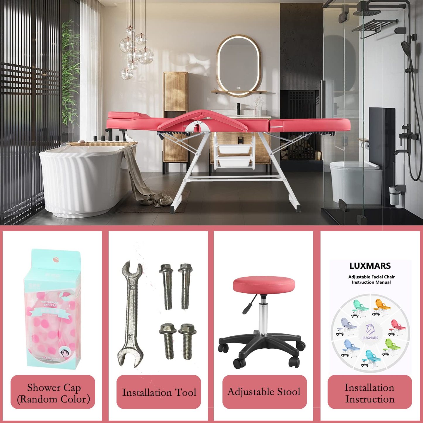 LUXMARS Facial Chair, Tattoo/Salon Bed with Hydraulic Stool for Professional Massage Facial Lash Beauty Treatment Spa