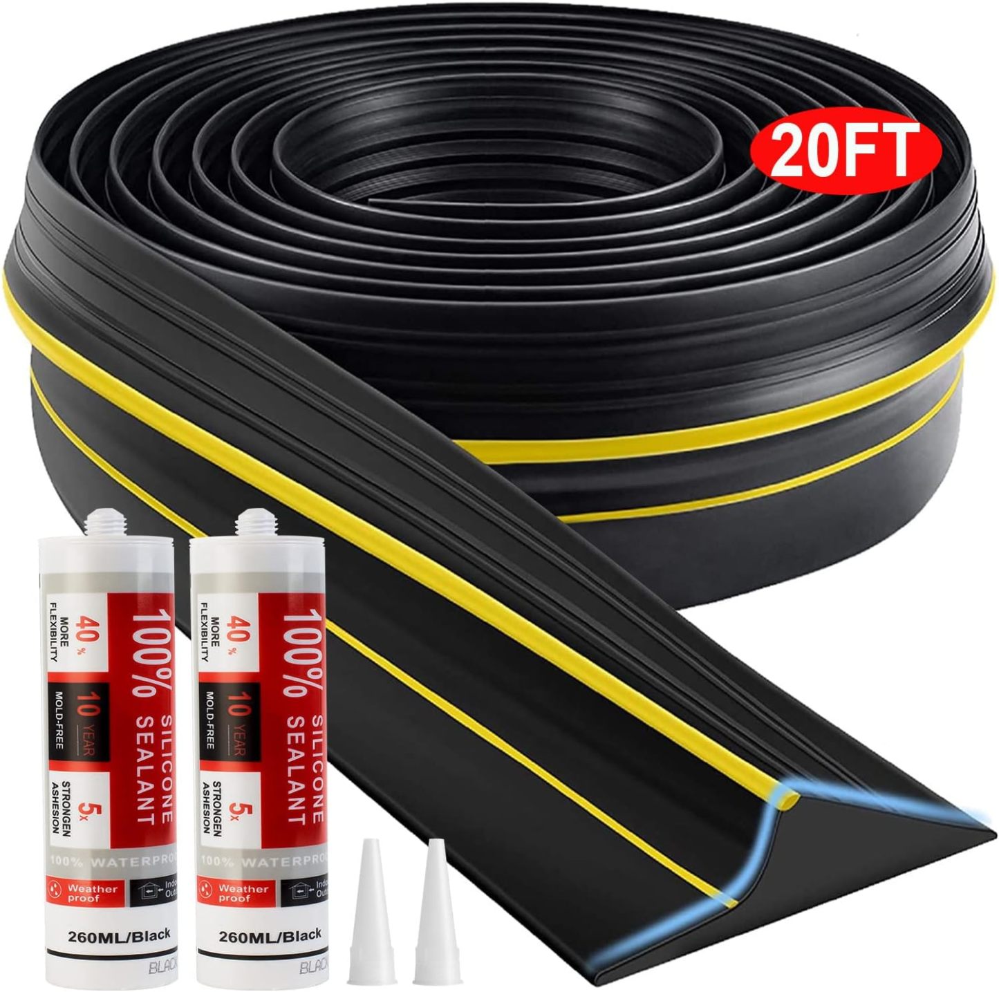 Jin&Bao Universal Garage Door Threshold Seal Strip 20FT Kit, Bottom Waterproof Rubber