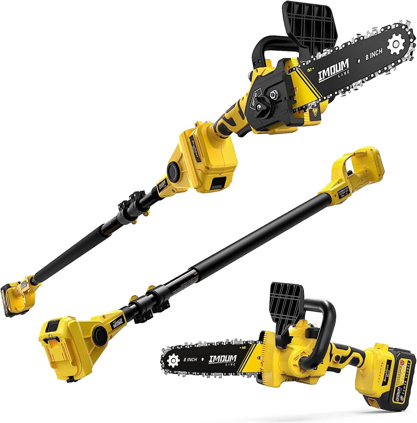 2-in-1 Brushless Pole Saw & Mini Chainsaw, IMOUMLIVE 8" Cutting Cordless Power Pole Saw for Wood Cutting, Trimming