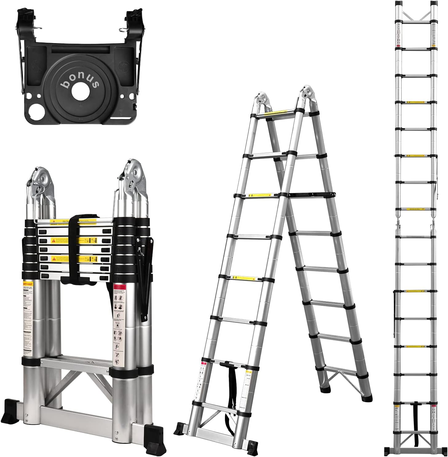 Telescoping Ladder A Frame, 16.5 Ft Compact Aluminum Extension Ladder, Portable