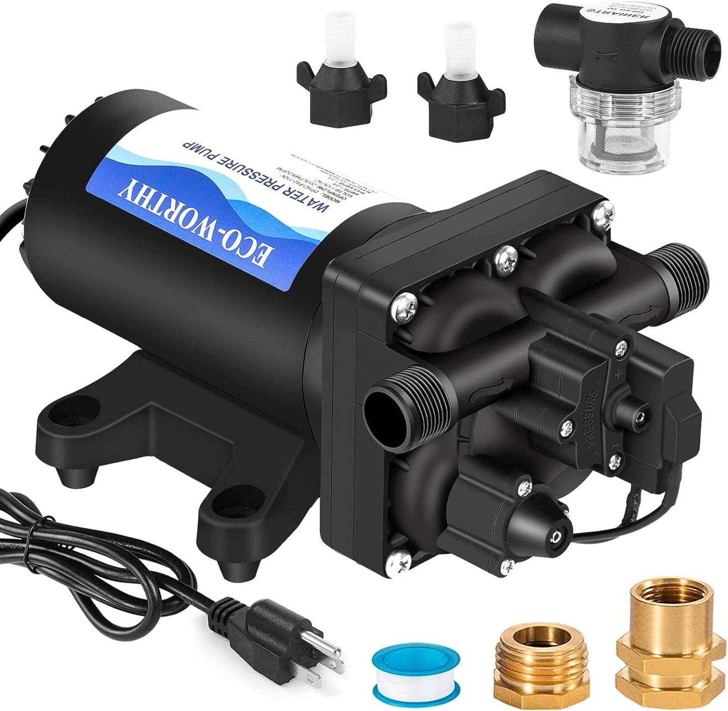 ECO-WORTHY Industrial Water Pressure Diaphragm Pump 110V 5.5GPM 55PSI On Demand RV
