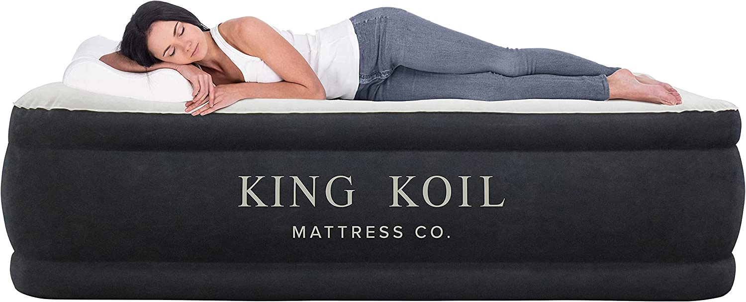King Koil Luxury Twin Air Mattress with Built-in High Speed Pump for Camping, Home