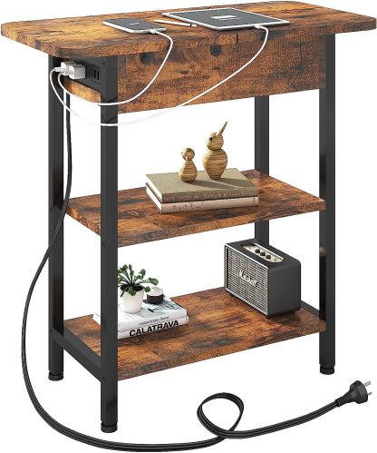 LIDYUK End Table with Charging Station, Flip Top Side Table with USB Ports and Outlets