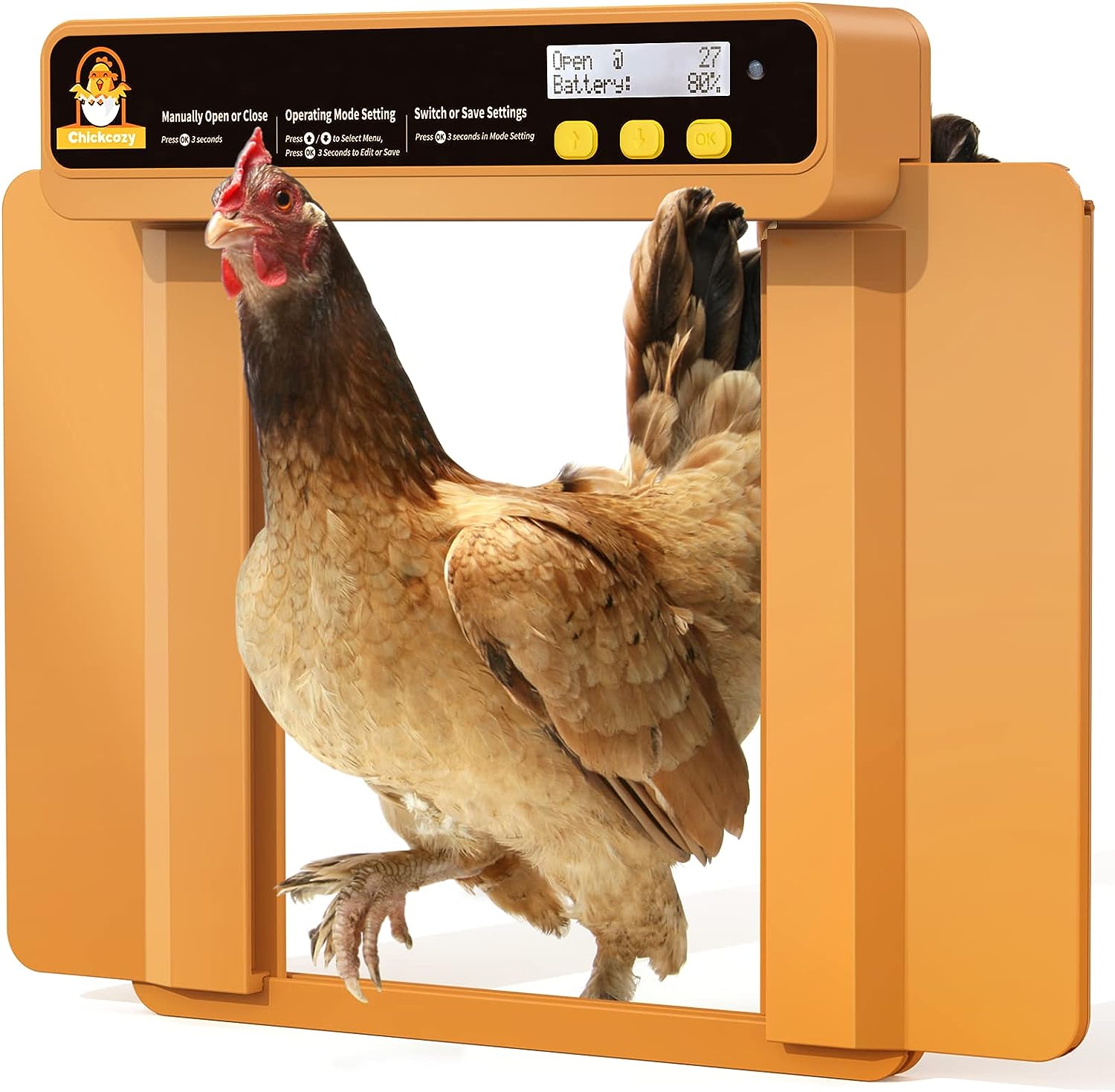 Chickcozy Automatic Chicken Coop Door Opener with Timer, Programmable Light Sensor, Battery Powered LCD Screen