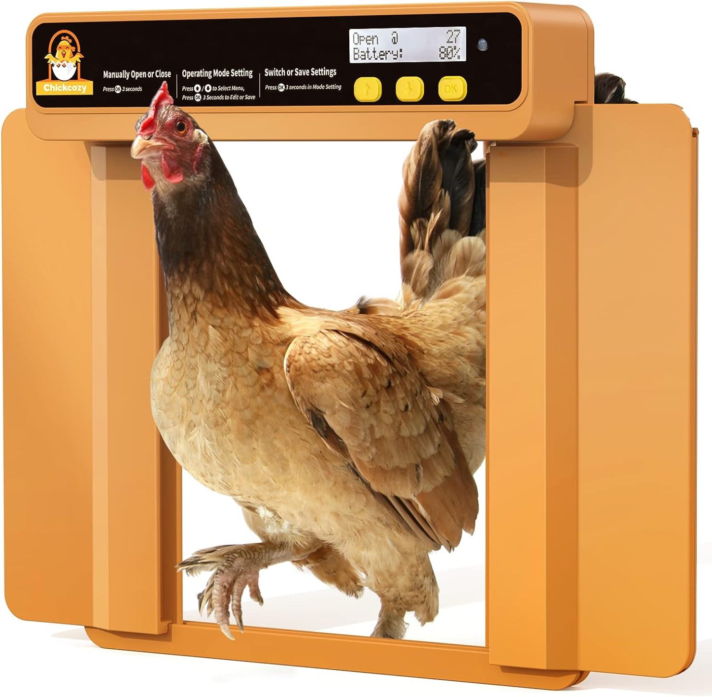 Chickcozy Automatic Chicken Coop Door Opener with Timer, Programmable Light Sensor, Battery Powered LCD Screen