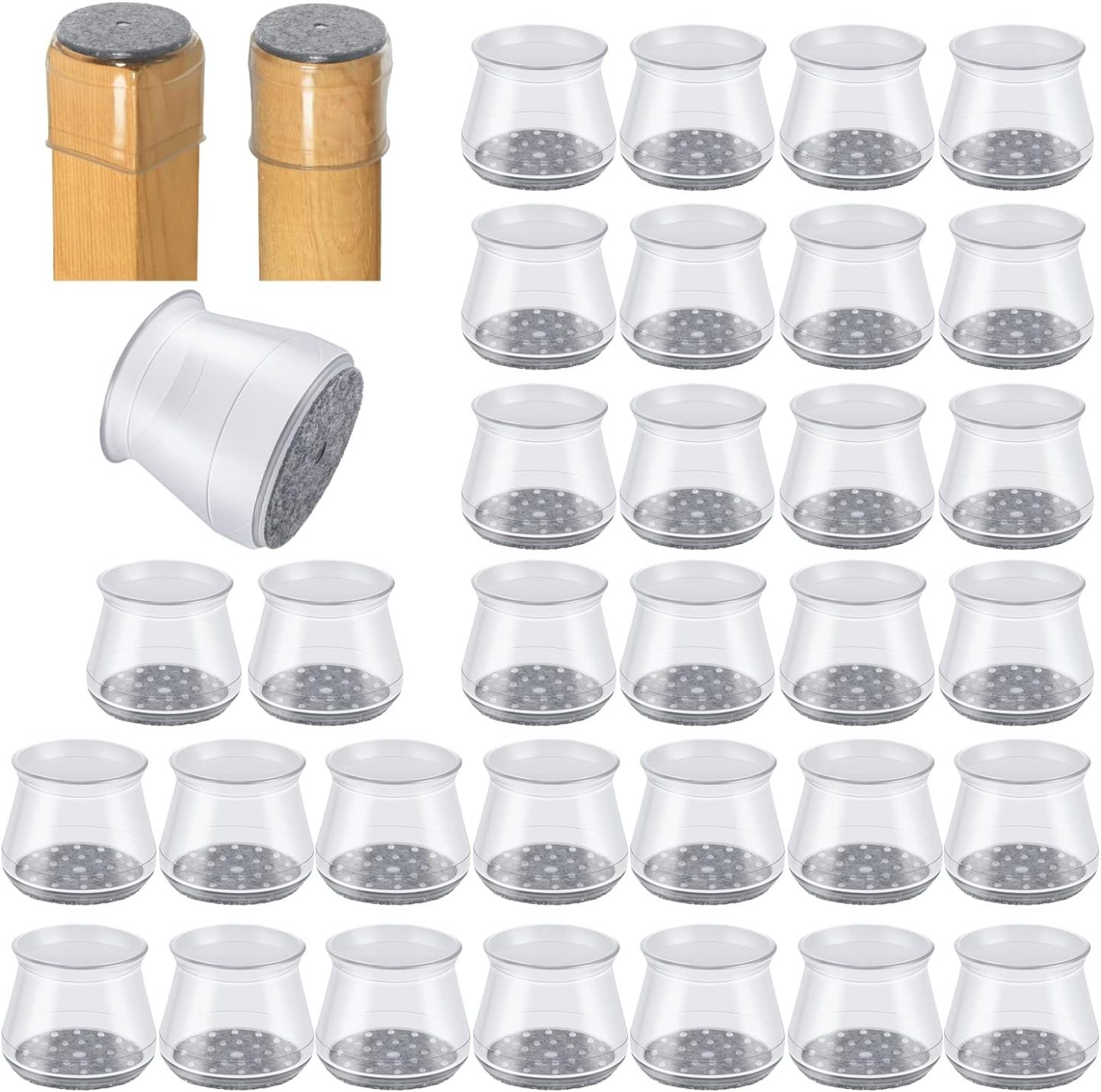 32 Pcs Chair Leg Protectors for Hardwood Floors, Silicone Felt Furniture Leg Cover Pad