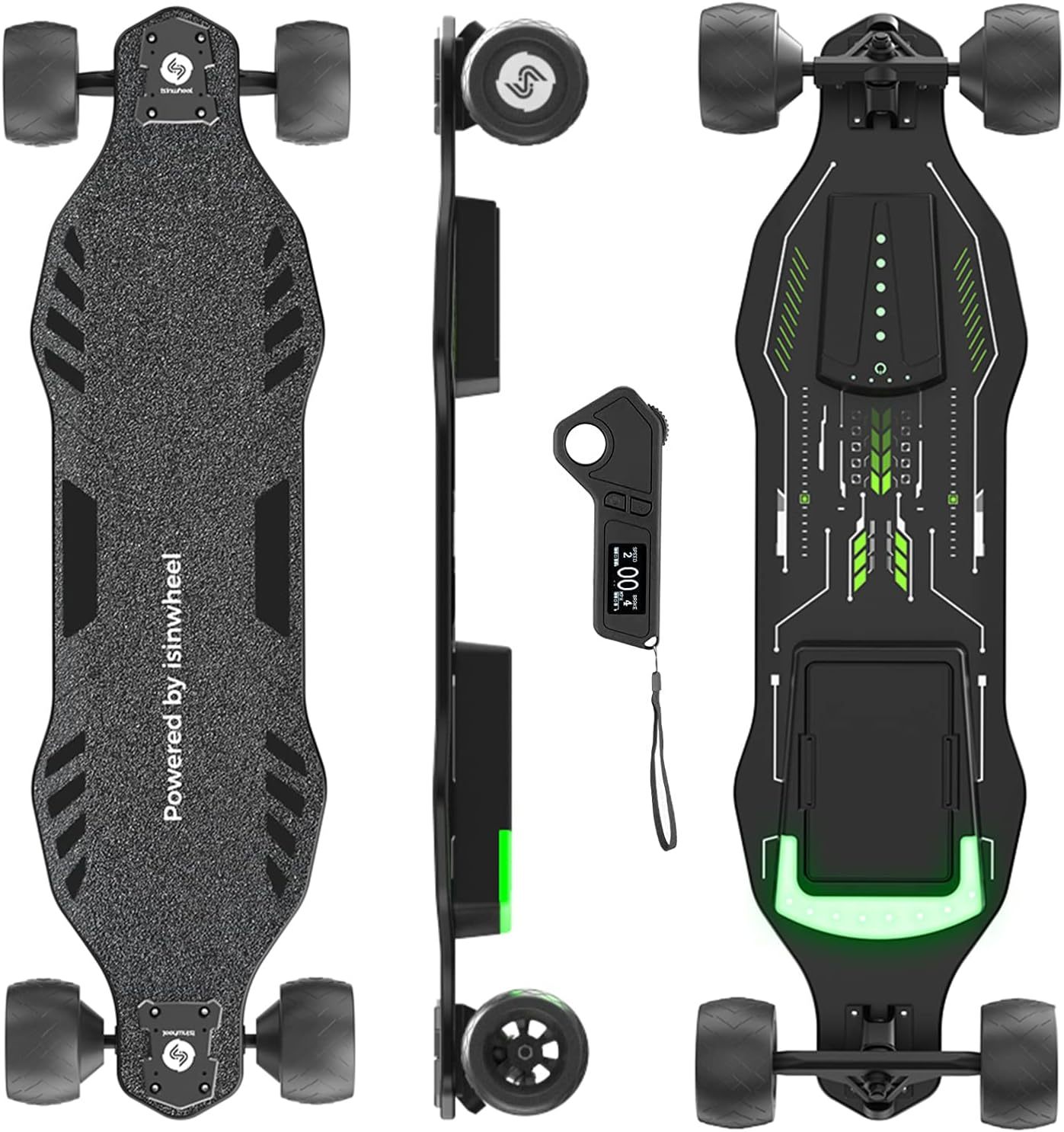 isinwheel V8 Electric Skateboard with Remote, 1200W Brushless Motor, IP54 Waterproof, Electric Longboard