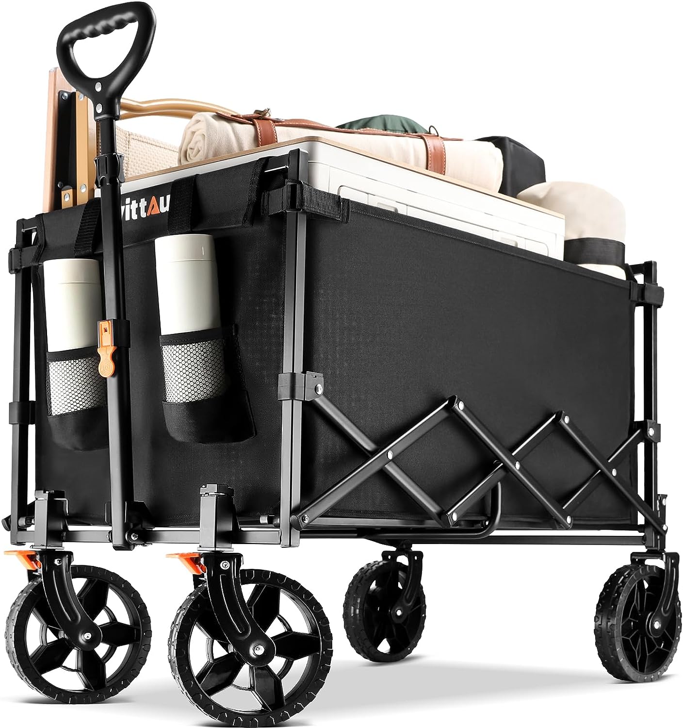 Uyittour Collapsible Wagon Cart Heavy Duty Foldable, Utility Grocery Wagon for Camping Sports Shopping