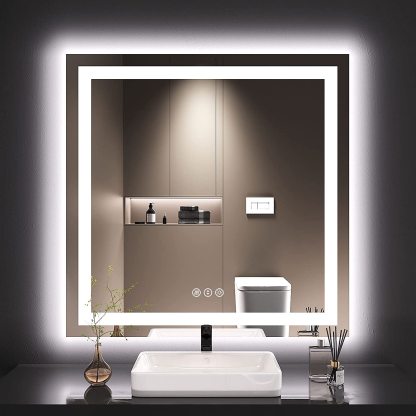 LOAAO 36X36 LED Bathroom Mirror with Lights, Anti-Fog, Dimmable, Backlit + Front Lit