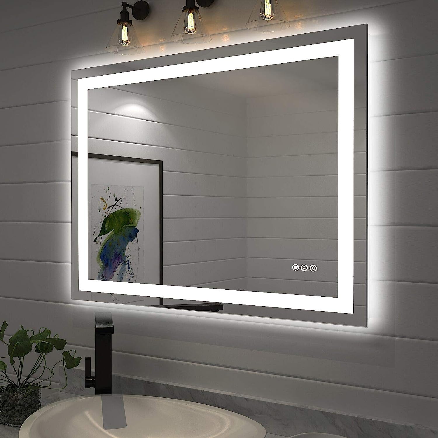 Amorho LED Vanity Bathroom Mirror 40"x 32" with Front and Backlit, Stepless Dimmable Double Wall Mirror